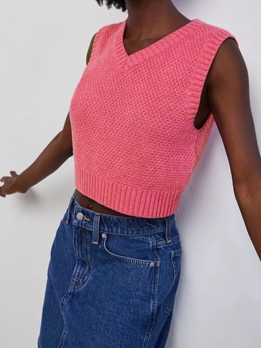 Aritzia Sunday Best Sparrow Vest S Pink Cropped Preppy Knit